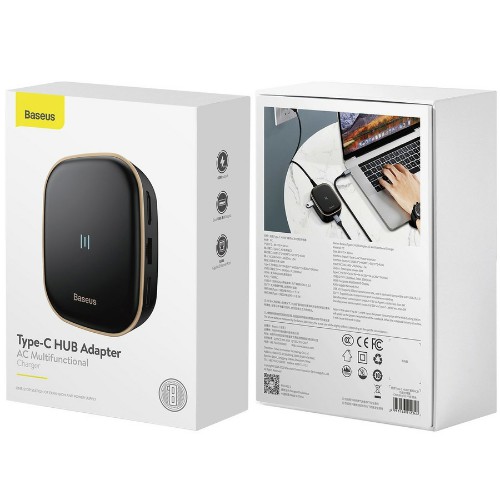 USB-концентратор Baseus, CAHUB-AU01, AC Multifunctional, USB3.0*2+4K HD*1+SD/TF*1+RJ45, цвет: чёрный