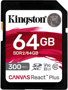 SDXC  64GB  Kingston Class 10 UHS-II U3 V90 React Plus (300 Mb/s)
