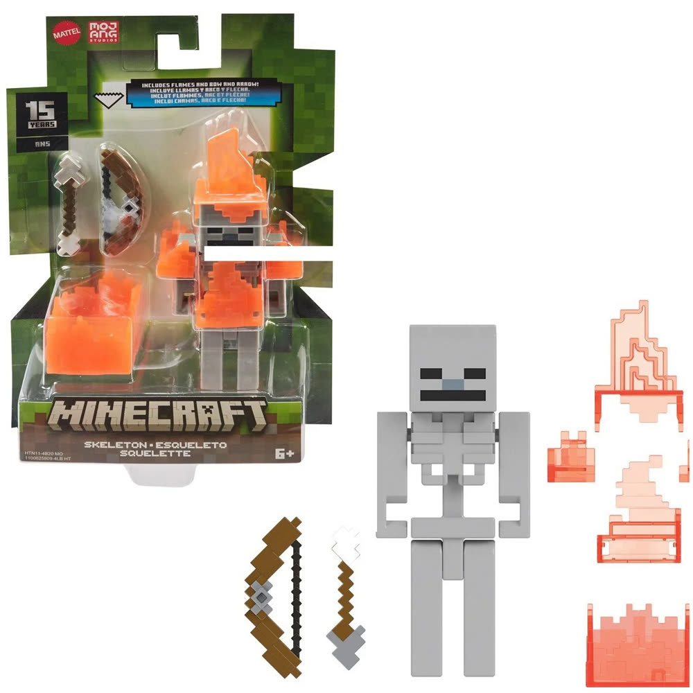 Экшн-фигурка Minecraft - Skeleton with Bow, Arrow and Flames (GTP08), 8.26 cm