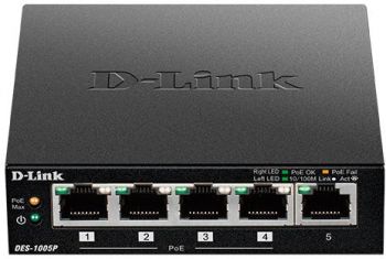 Коммутатор D-LINK DES-1005P/B1A 5x100Mb 4PoE 60W неуправляемый (1/10)