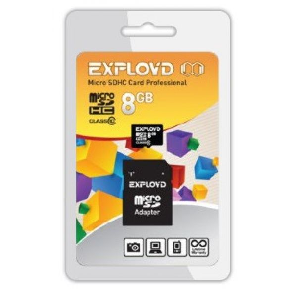 MicroSD  8GB  Exployd Class 10 + SD адаптер