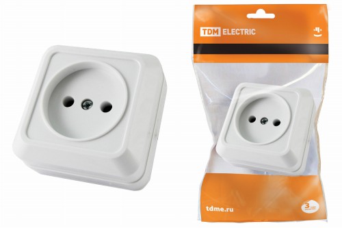 Розетка 2П открытой установки IP20 10А, белая "Ладога" TDM (1/200)