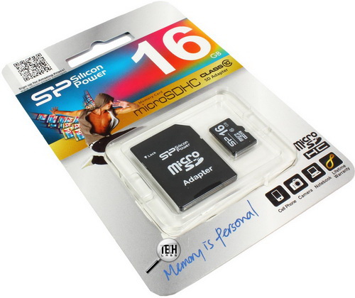 MicroSD  16GB  Silicon Power Class 10 + SD адаптер